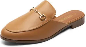 DREAM PAIRS Mules for Women Flats Comfortable Buckle Mules Slip on Slides Backless Loafers Shoes