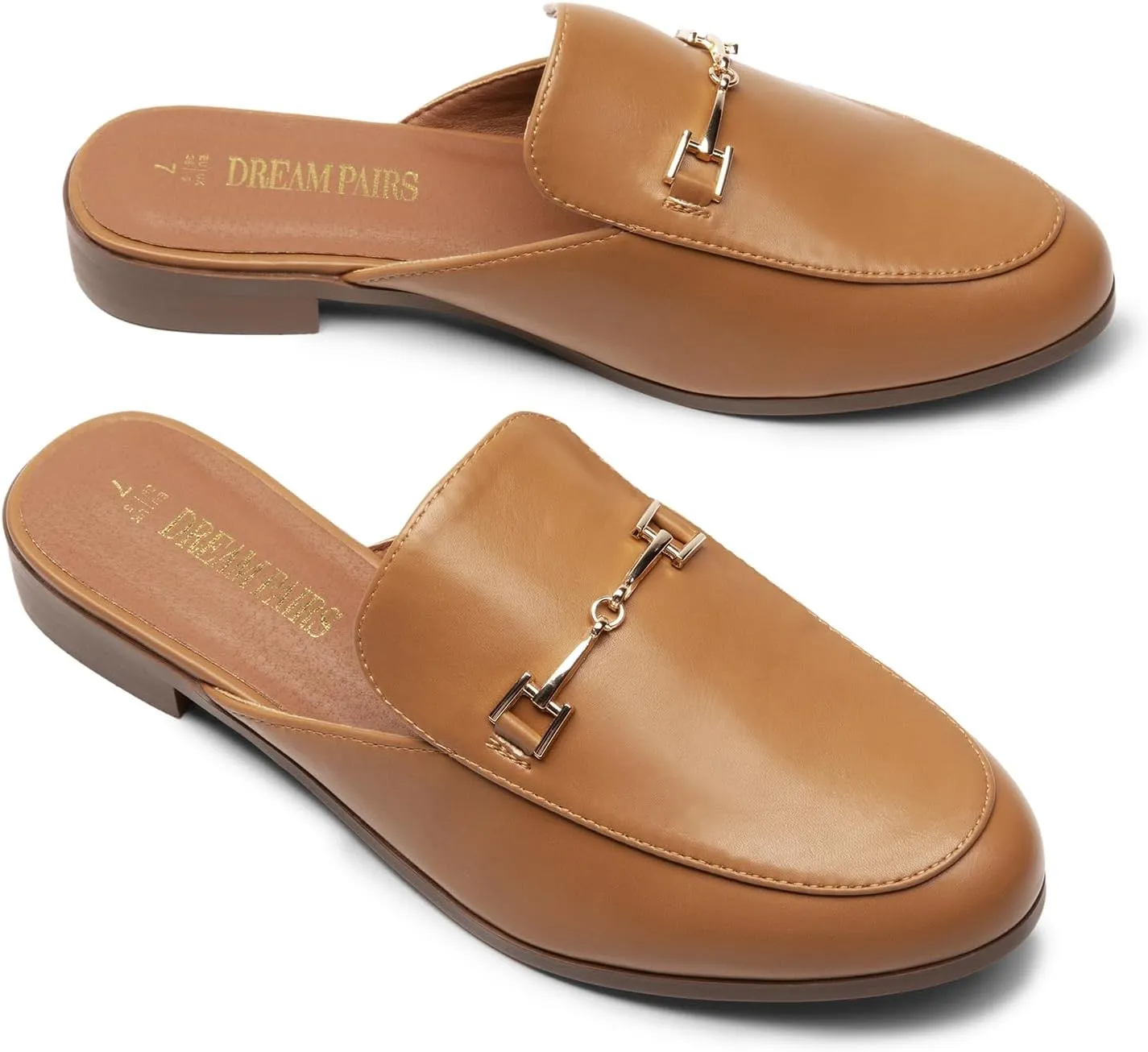 DREAM PAIRS Mules for Women Flats Comfortable Buckle Mules Slip on Slides Backless Loafers Shoes