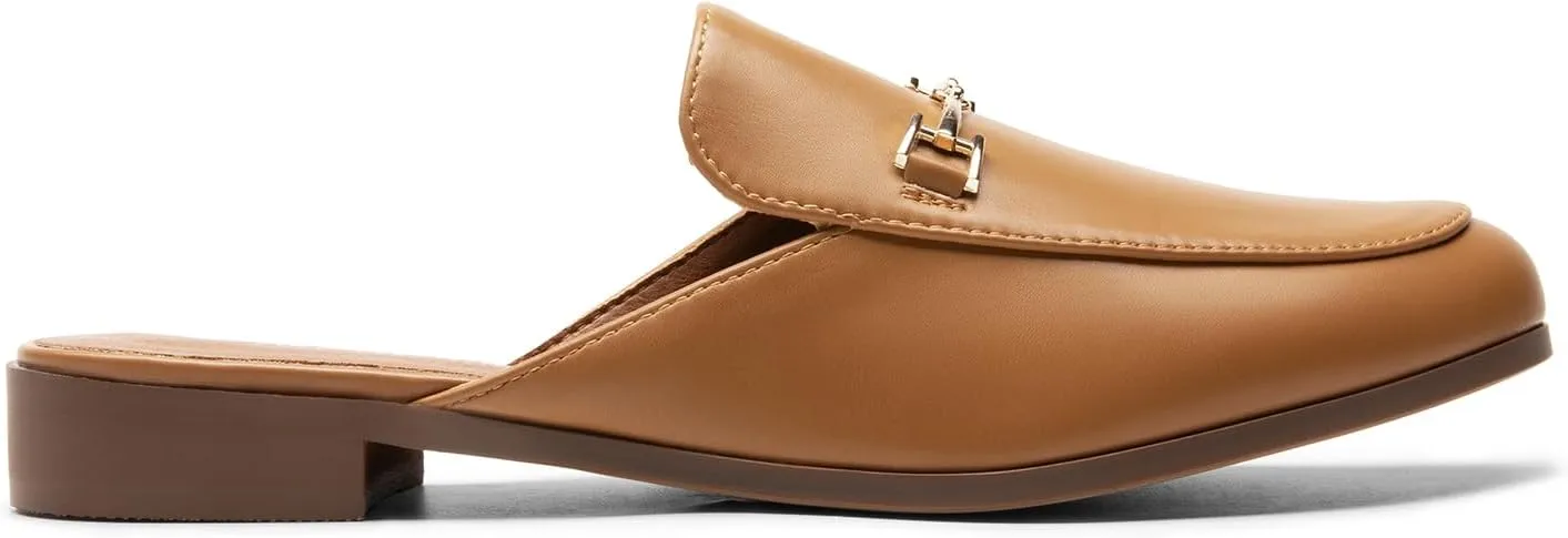 DREAM PAIRS Mules for Women Flats Comfortable Buckle Mules Slip on Slides Backless Loafers Shoes