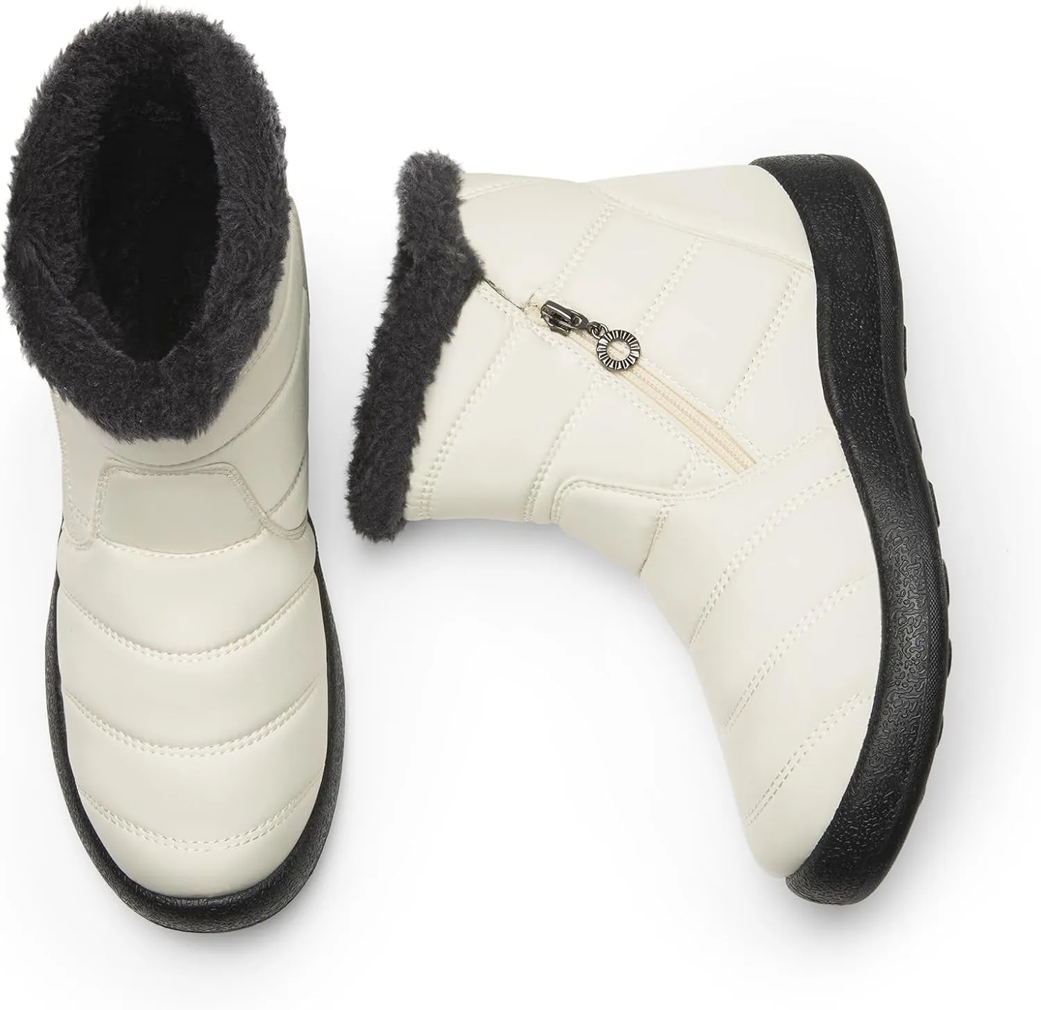 DREAM PAIRS Winter Boots for Women Warm Fur Lined with Zipper Flat Ankle Boots Comfortable Lightweight Outdoor Indoor Booties