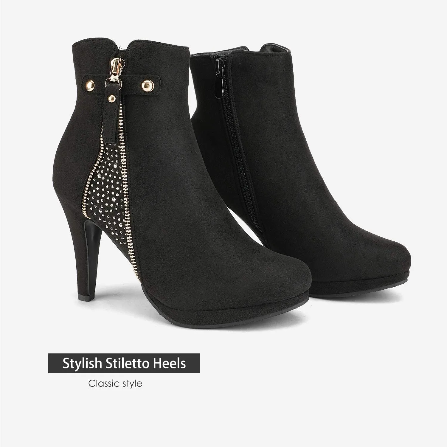 DREAM PAIRS Women's Ankle Boots High Stiletto Heel Booties Fashion Zipper Short Boots