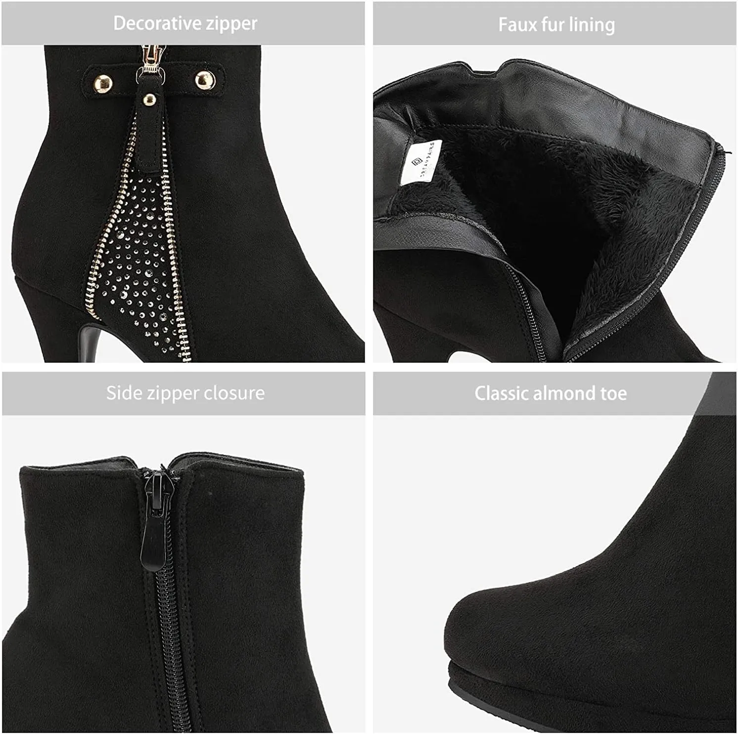 DREAM PAIRS Women's Ankle Boots High Stiletto Heel Booties Fashion Zipper Short Boots