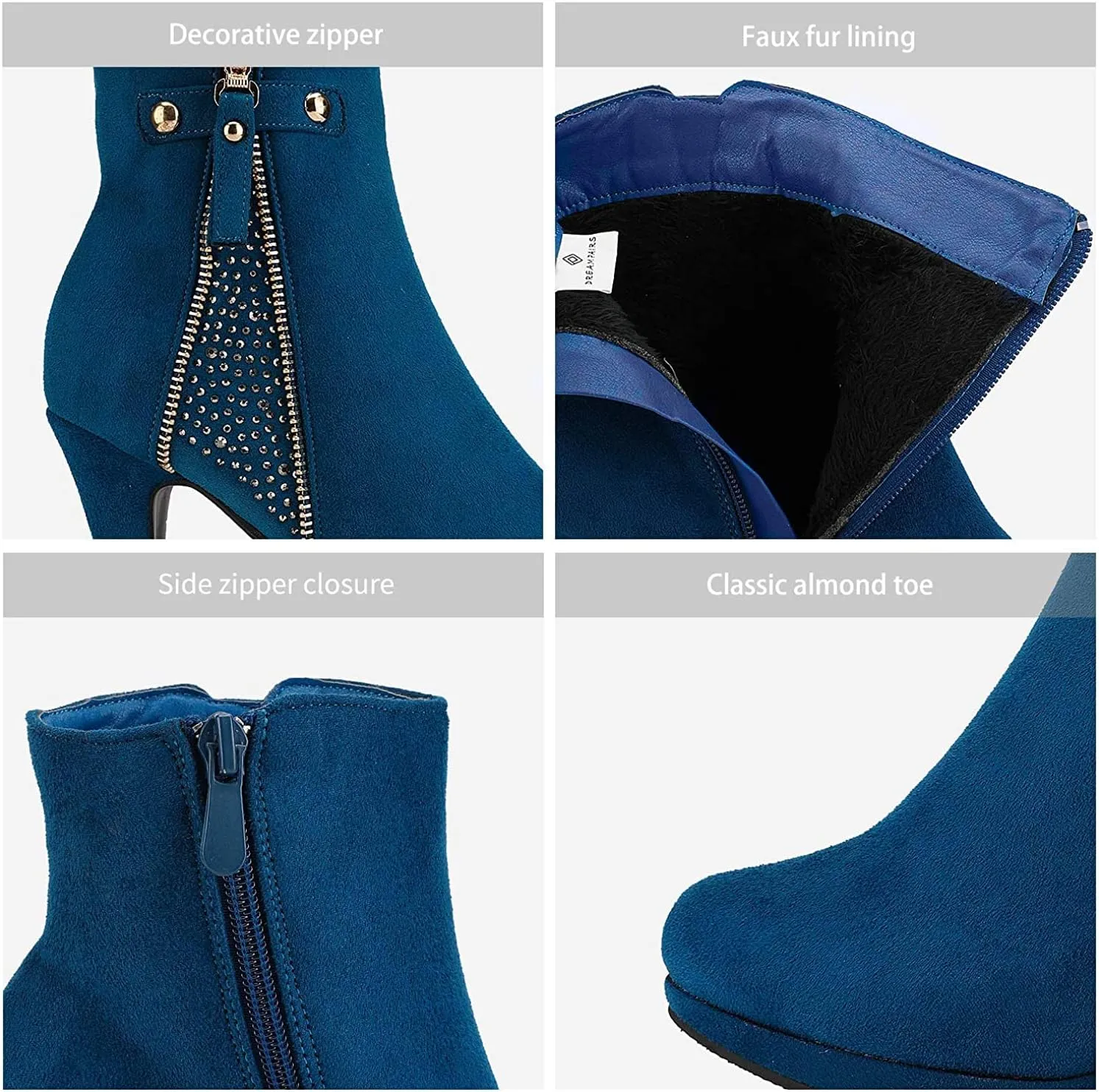 DREAM PAIRS Women's Ankle Boots High Stiletto Heel Booties Fashion Zipper Short Boots