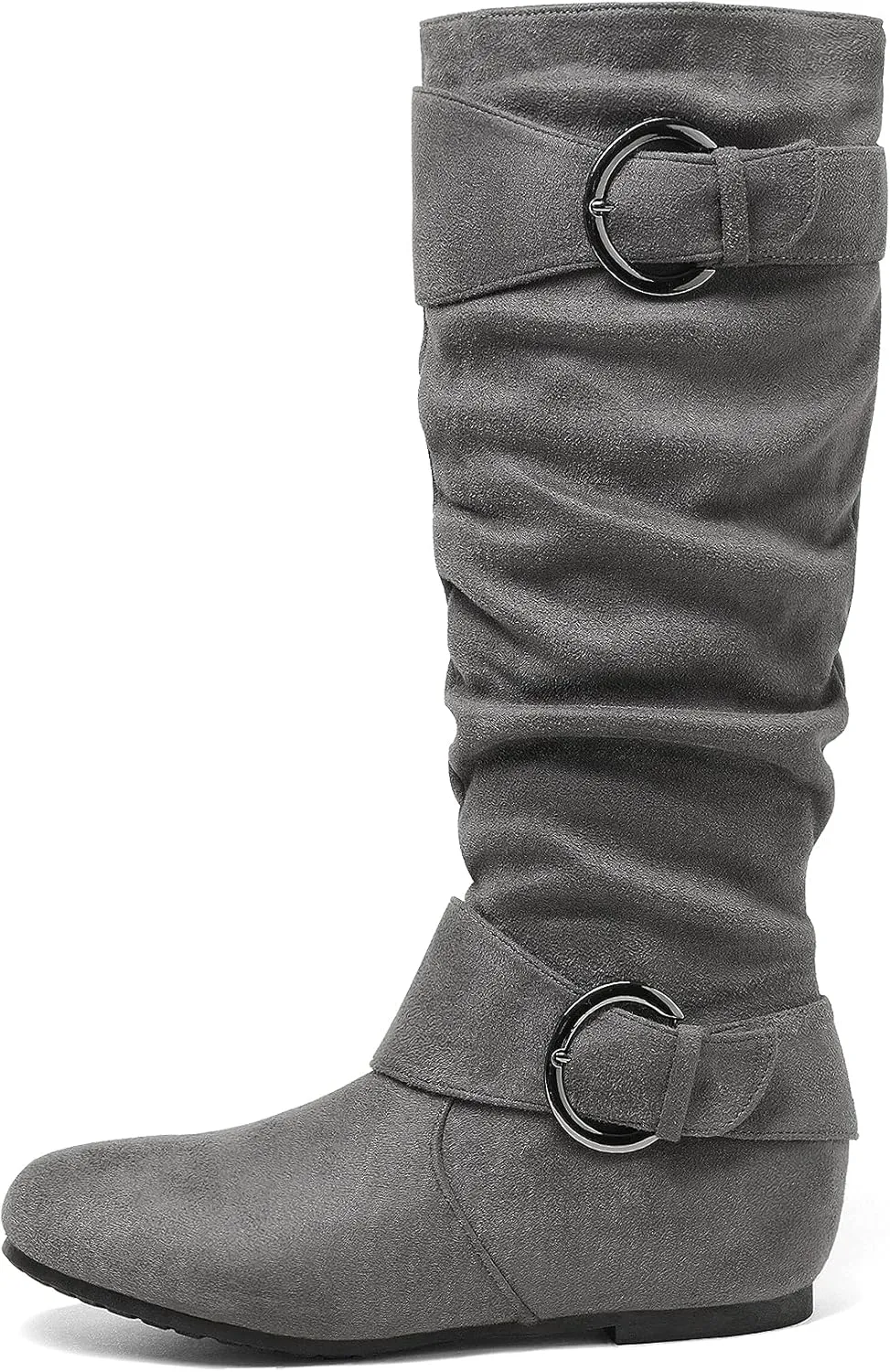 DREAM PAIRS Women's Knee High Low Hidden Wedge Boots Suede Faux Fur Lining Side Zipper Knee High Boots