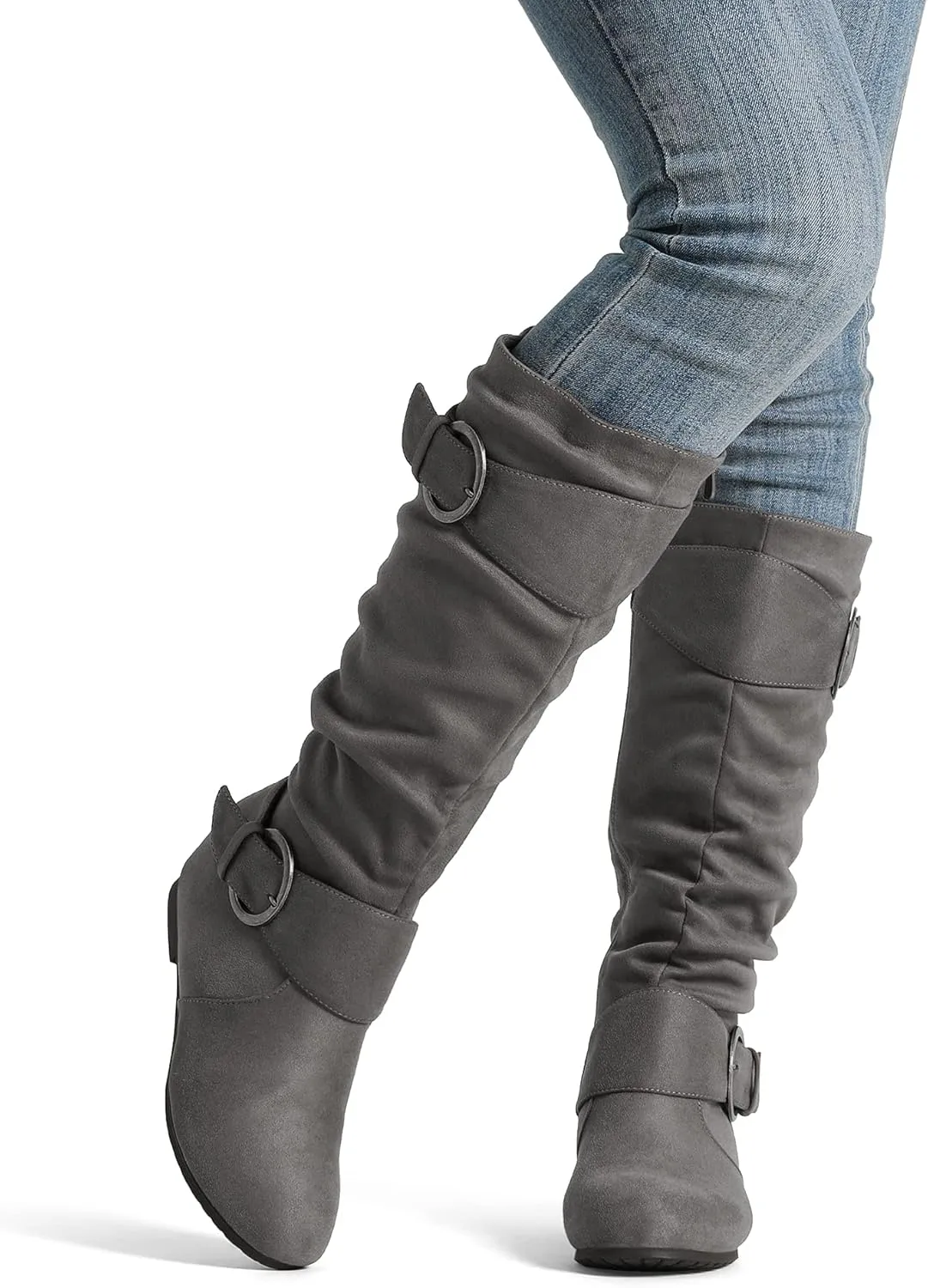 DREAM PAIRS Women's Knee High Low Hidden Wedge Boots Suede Faux Fur Lining Side Zipper Knee High Boots