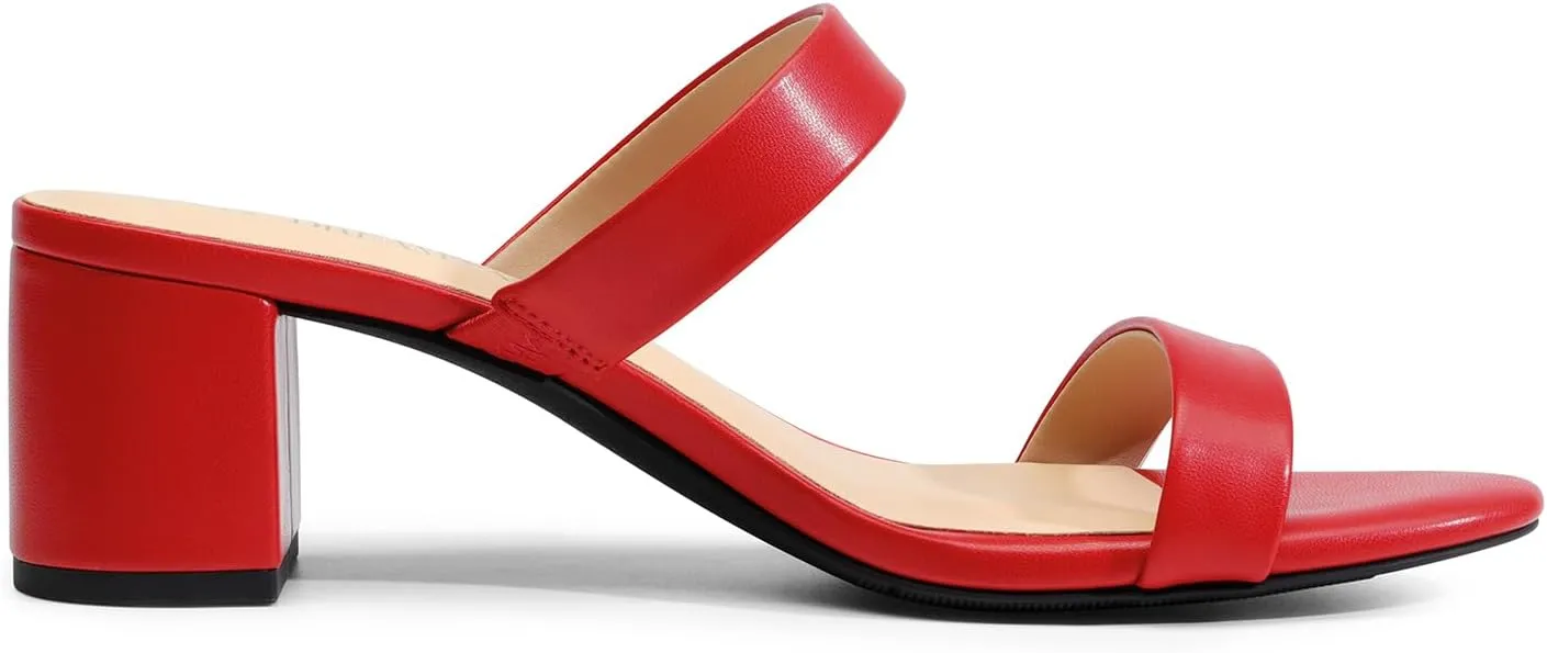 DREAM PAIRS Women's Two Strap Open Toe Low Block Chunky Heels Sandals Dress Pumps Casual Summer Mules Shoes