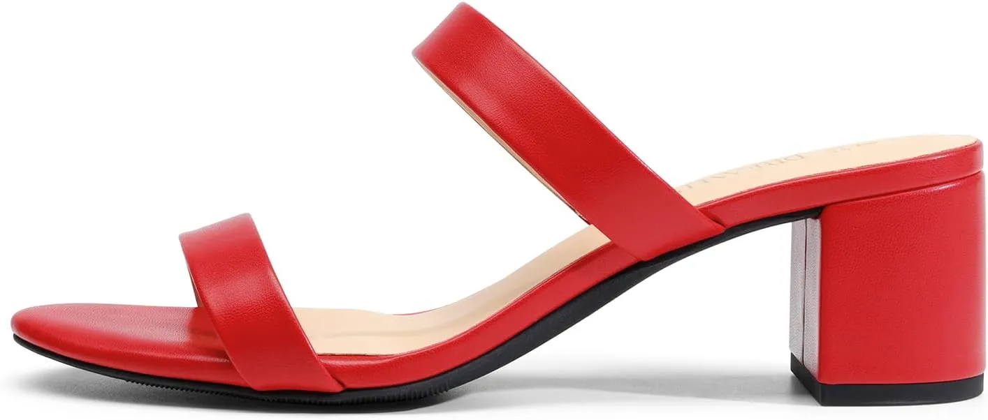 DREAM PAIRS Women's Two Strap Open Toe Low Block Chunky Heels Sandals Dress Pumps Casual Summer Mules Shoes