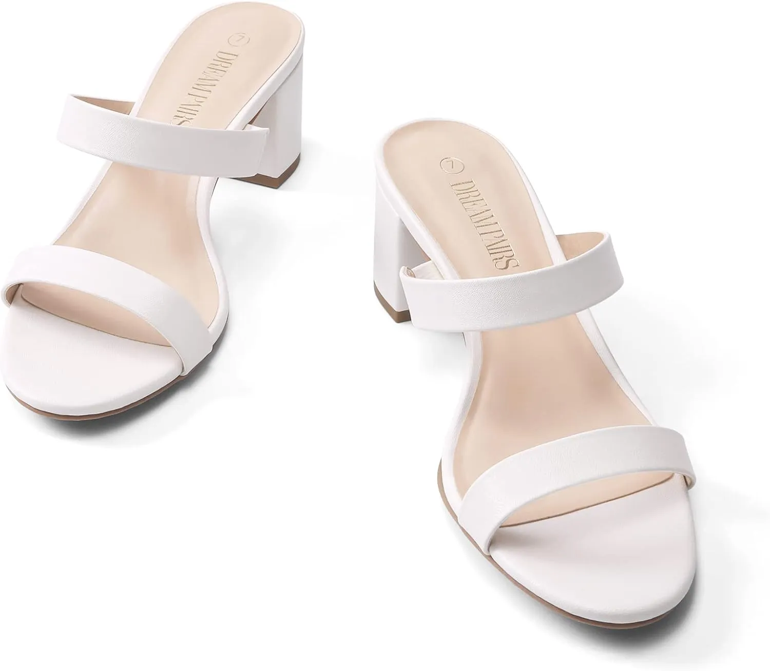 DREAM PAIRS Women's Two Strap Open Toe Low Block Chunky Heels Sandals Dress Pumps Casual Summer Mules Shoes