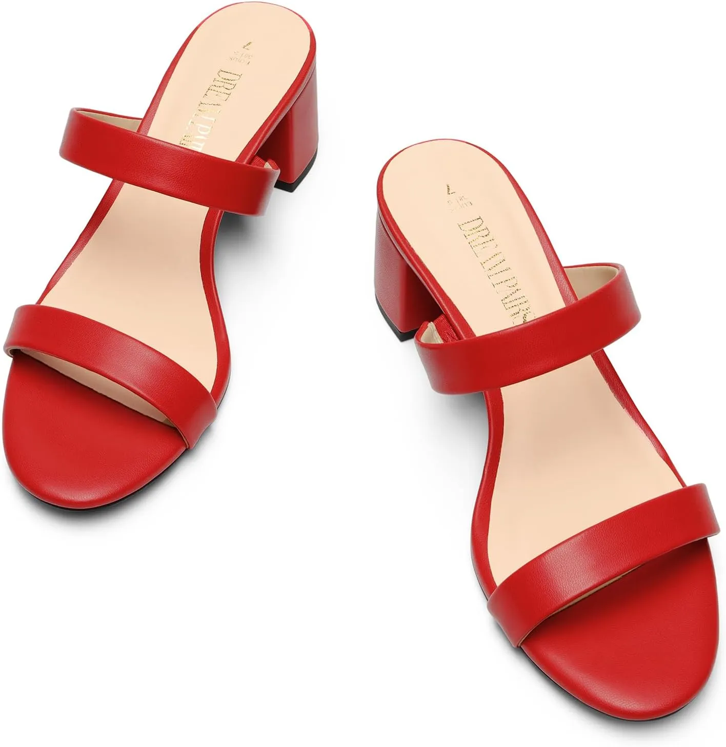 DREAM PAIRS Women's Two Strap Open Toe Low Block Chunky Heels Sandals Dress Pumps Casual Summer Mules Shoes