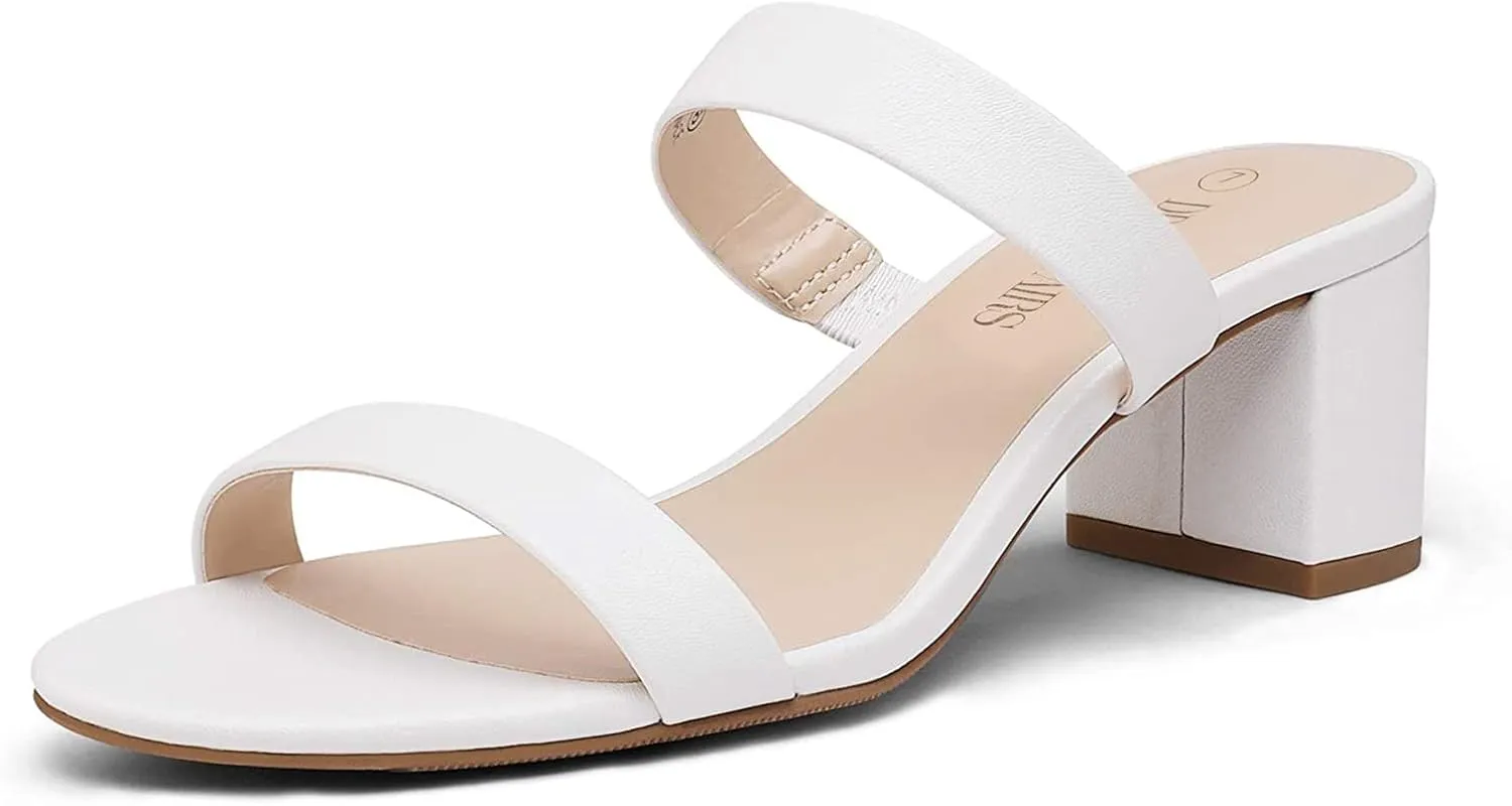 DREAM PAIRS Women's Two Strap Open Toe Low Block Chunky Heels Sandals Dress Pumps Casual Summer Mules Shoes