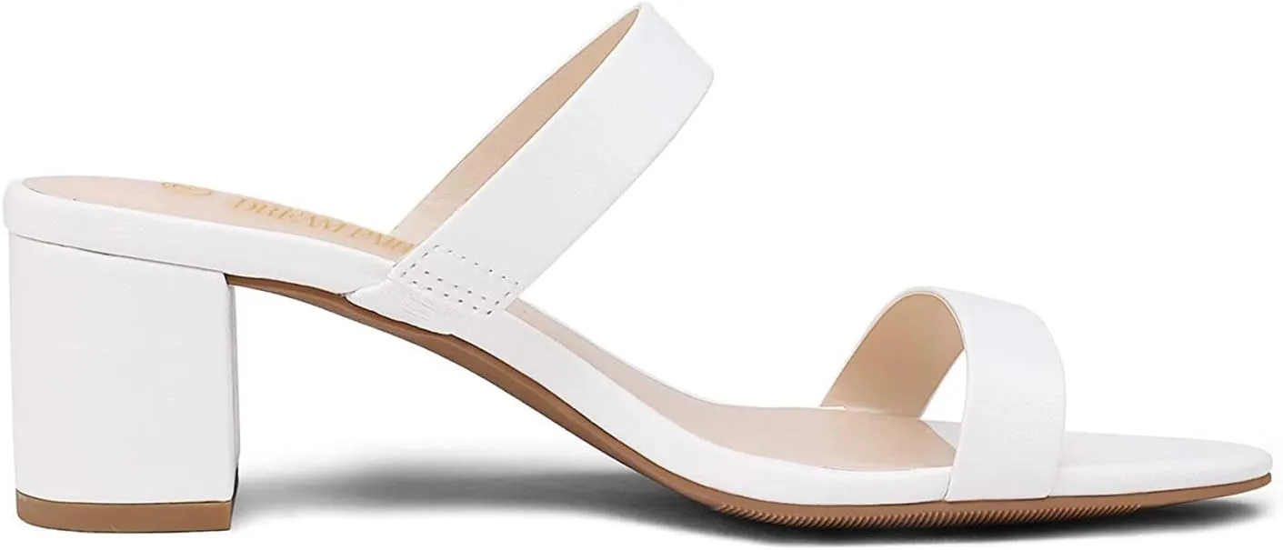 DREAM PAIRS Women's Two Strap Open Toe Low Block Chunky Heels Sandals Dress Pumps Casual Summer Mules Shoes