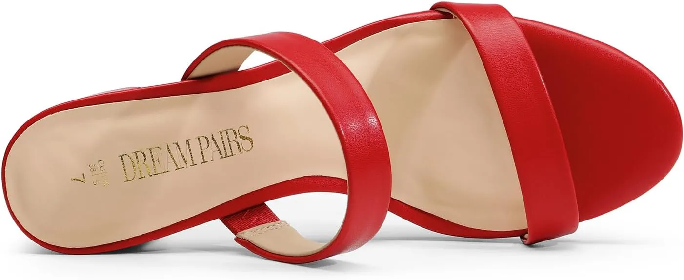 DREAM PAIRS Women's Two Strap Open Toe Low Block Chunky Heels Sandals Dress Pumps Casual Summer Mules Shoes