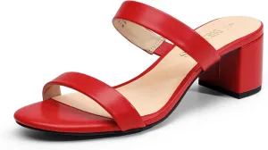 DREAM PAIRS Women's Two Strap Open Toe Low Block Chunky Heels Sandals Dress Pumps Casual Summer Mules Shoes