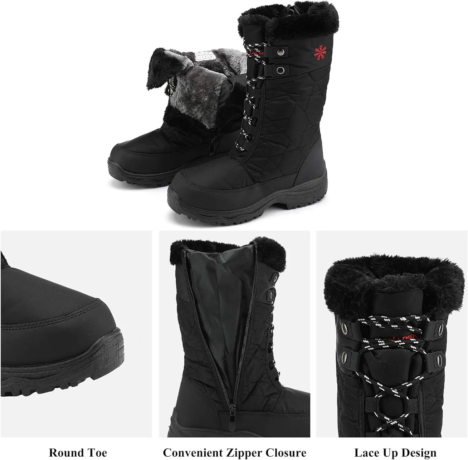DREAM PAIRS Women's Warm Faux Fur Lined Mid-Calf Winter Snow Boots
