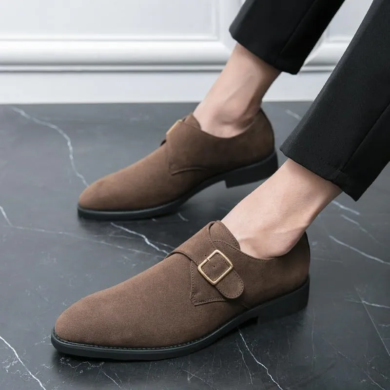 Dress Oxford for Men Slip On Metal Hasp Monk Shoes British Style Slip On Pointed Toe Moccasins Loafers Shoes British Fashion Suede Leather Shoes