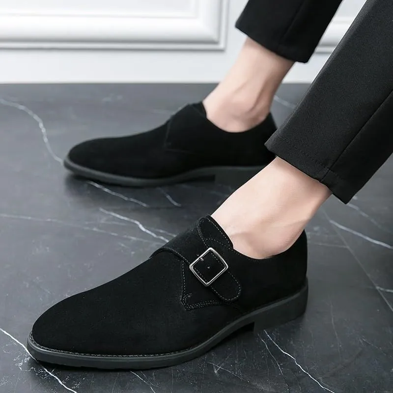 Dress Oxford for Men Slip On Metal Hasp Monk Shoes British Style Slip On Pointed Toe Moccasins Loafers Shoes British Fashion Suede Leather Shoes
