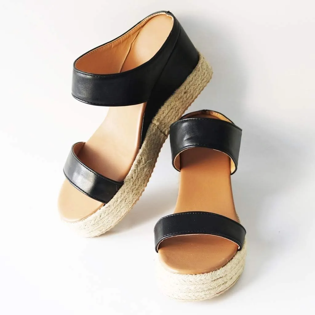 Dress Sandals for Women, Sandals Women Wedge Sandals Leather Slip on Platform Flats Shoes Casual Summer