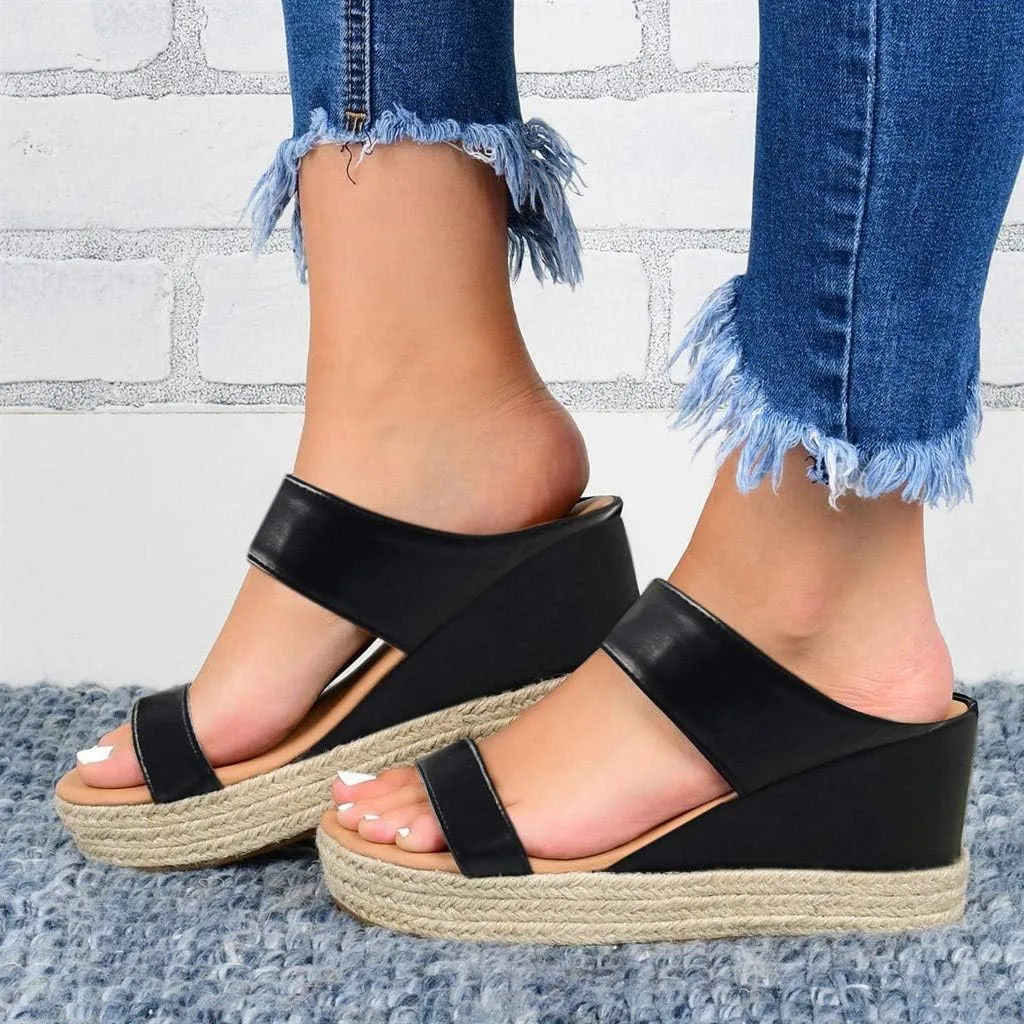 Dress Sandals for Women, Sandals Women Wedge Sandals Leather Slip on Platform Flats Shoes Casual Summer