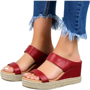 Dress Sandals for Women, Sandals Women Wedge Sandals Leather Slip on Platform Flats Shoes Casual Summer