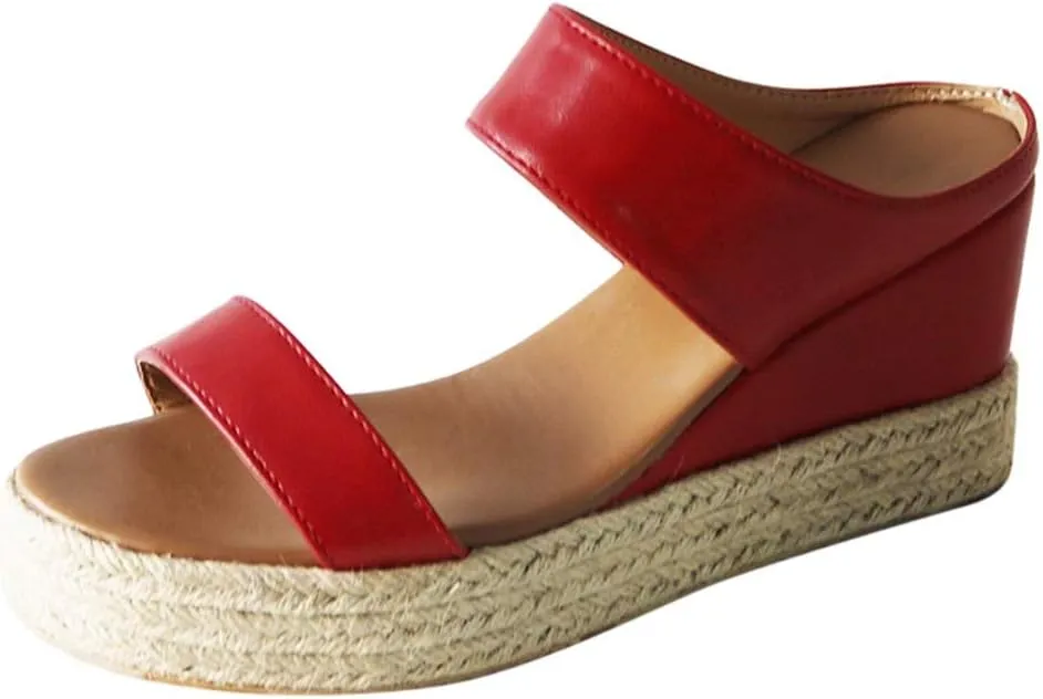 Dress Sandals for Women, Sandals Women Wedge Sandals Leather Slip on Platform Flats Shoes Casual Summer
