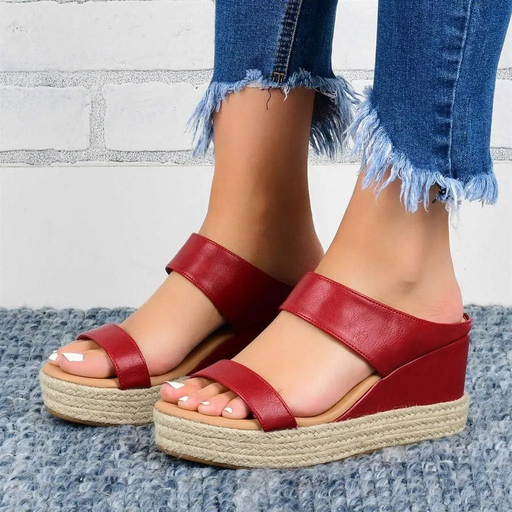 Dress Sandals for Women, Sandals Women Wedge Sandals Leather Slip on Platform Flats Shoes Casual Summer