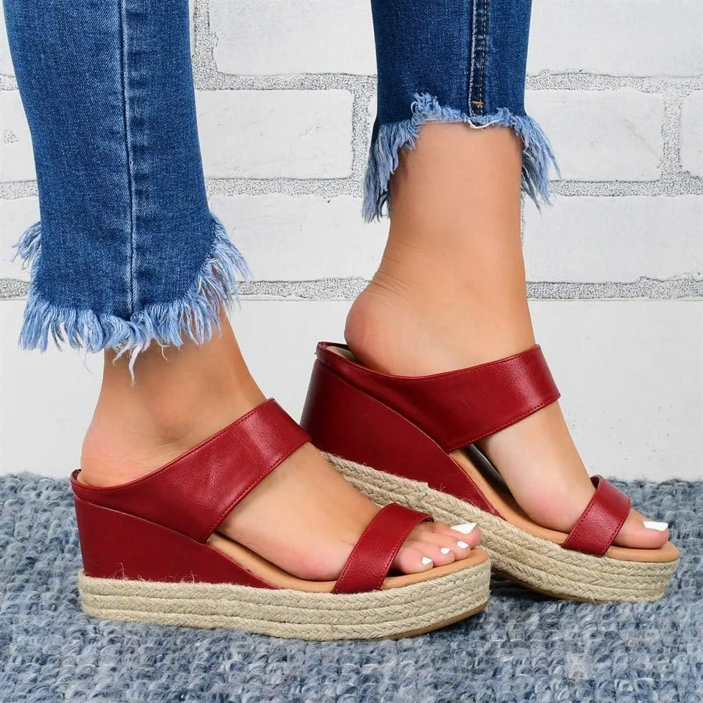 Dress Sandals for Women, Sandals Women Wedge Sandals Leather Slip on Platform Flats Shoes Casual Summer