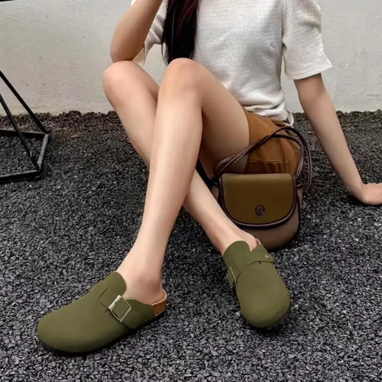 Dumalum Suede Clogs for Women and Men - Adjustable Buckle Slip-on Cork Footbed Mules with Antislip Sole - Unisex Slippers