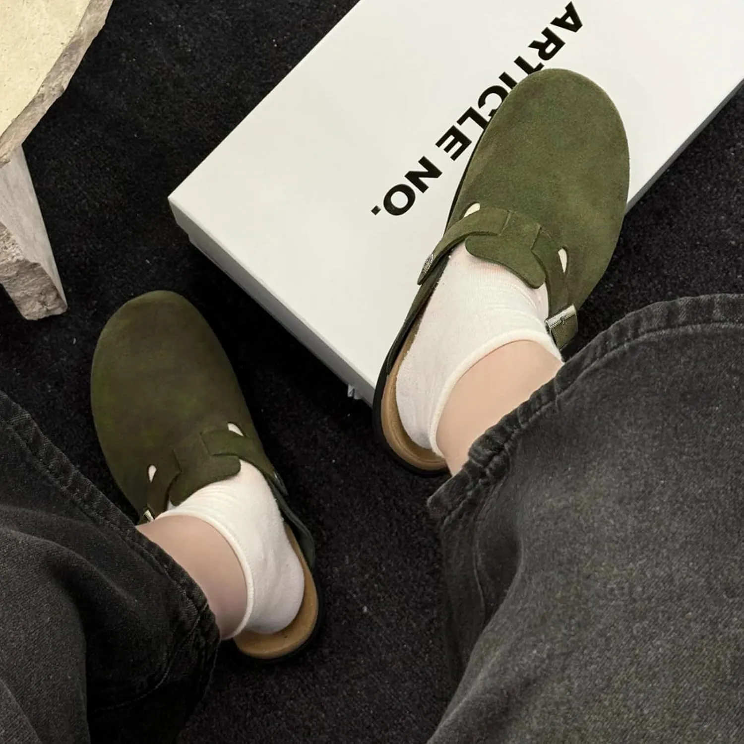 Dumalum Suede Clogs for Women and Men - Adjustable Buckle Slip-on Cork Footbed Mules with Antislip Sole - Unisex Slippers