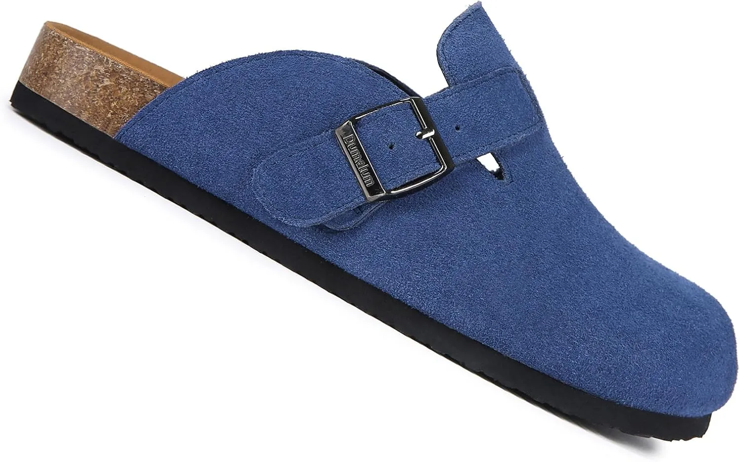 Dumalum Suede Clogs for Women and Men - Adjustable Buckle Slip-on Cork Footbed Mules with Antislip Sole - Unisex Slippers