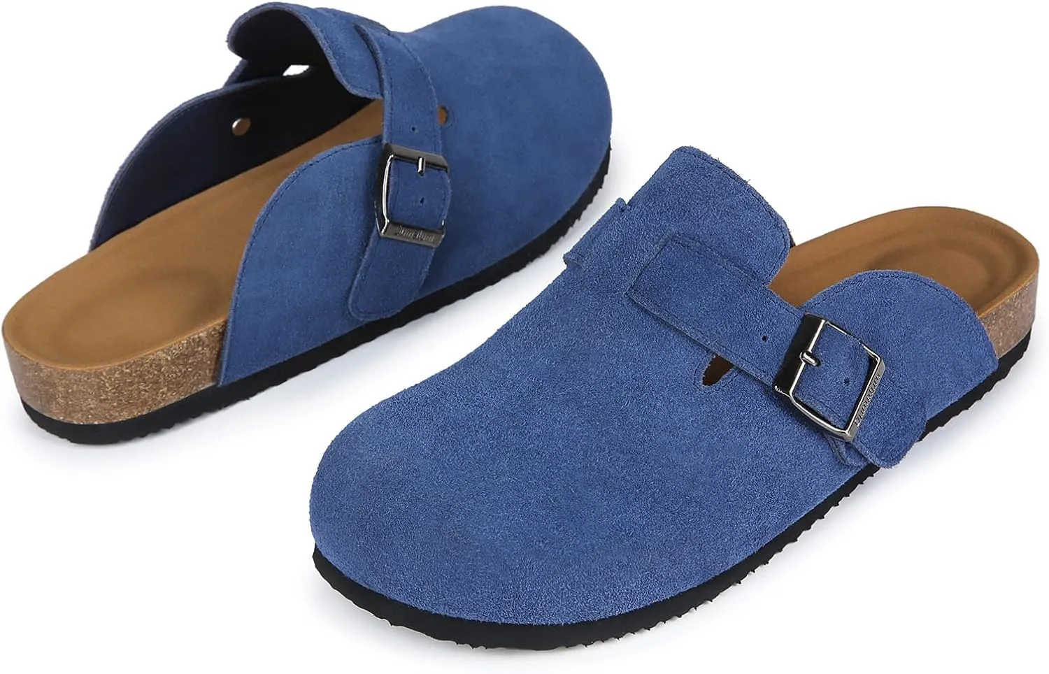 Dumalum Suede Clogs for Women and Men - Adjustable Buckle Slip-on Cork Footbed Mules with Antislip Sole - Unisex Slippers