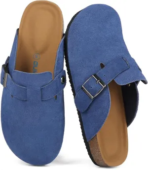 Dumalum Suede Clogs for Women and Men - Adjustable Buckle Slip-on Cork Footbed Mules with Antislip Sole - Unisex Slippers