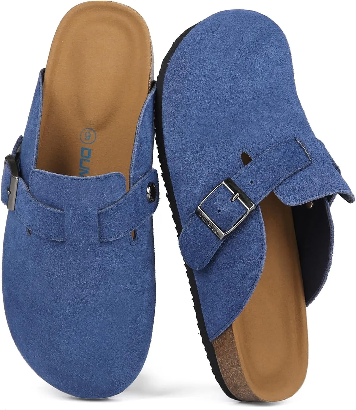 Dumalum Suede Clogs for Women and Men - Adjustable Buckle Slip-on Cork Footbed Mules with Antislip Sole - Unisex Slippers
