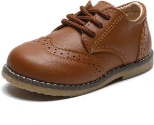 E-FAK Toddler Boys Girls Oxford Shoes Lace-Up PU Leather School Uniform First Walker Outdoor Dress Flat Loafer Shoes(Toddler/Little Kid)