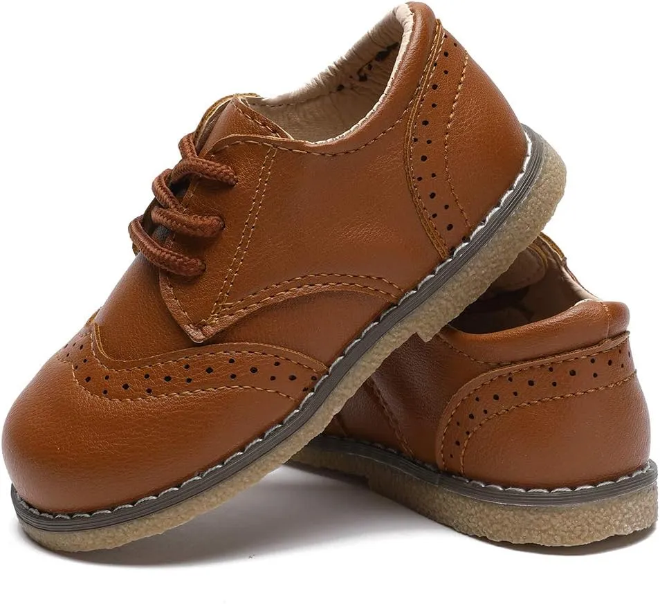 E-FAK Toddler Boys Girls Oxford Shoes Lace-Up PU Leather School Uniform First Walker Outdoor Dress Flat Loafer Shoes(Toddler/Little Kid)
