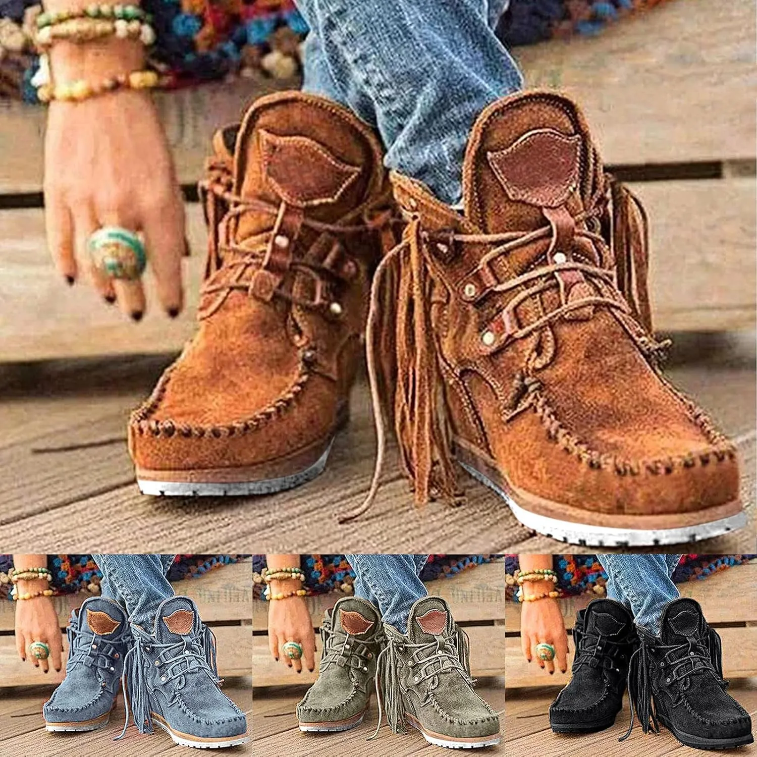 Eduavar Cowboy Boots for Women Cowboy Style, Cowgirl Boots Women 2023 Round Toe Platform Boots Cowboy Tassel Boots Shoes