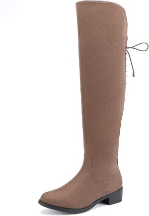EETTARO Women's Over The Knee Boot Fashion Lace Up Tight High Boots Side Zip Block Heel Riding Booties