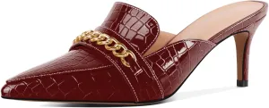 Eldof Women's Heeled Mules Pointed Toe Slip On Kitten Heels with Gold Chain 2.5 Inches