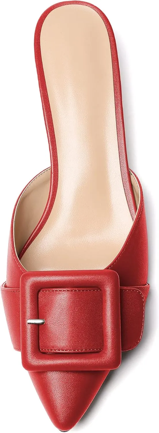 Eldof Women's Kitten Heel Sandals, Pointed Toe Low Heeled Mules, Slip On Low Heels Pump Slippers for Dress Wedding Ladies Shoes