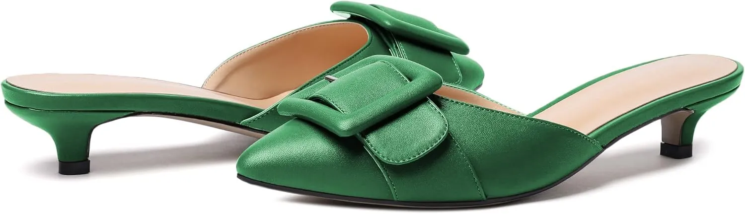 Eldof Women's Kitten Heel Sandals, Pointed Toe Low Heeled Mules, Slip On Low Heels Pump Slippers for Dress Wedding Ladies Shoes