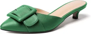 Eldof Women's Kitten Heel Sandals, Pointed Toe Low Heeled Mules, Slip On Low Heels Pump Slippers for Dress Wedding Ladies Shoes