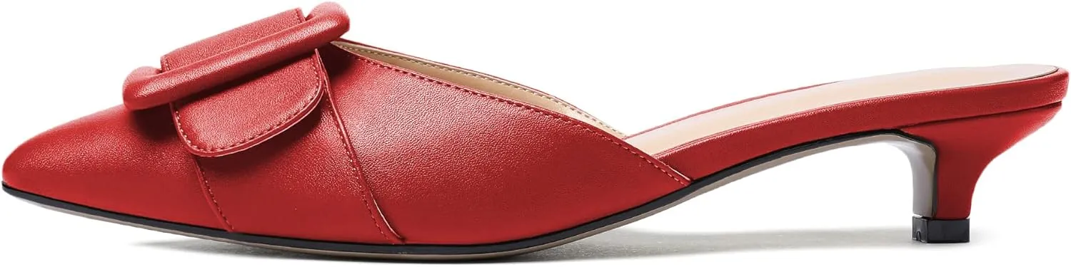 Eldof Women's Kitten Heel Sandals, Pointed Toe Low Heeled Mules, Slip On Low Heels Pump Slippers for Dress Wedding Ladies Shoes