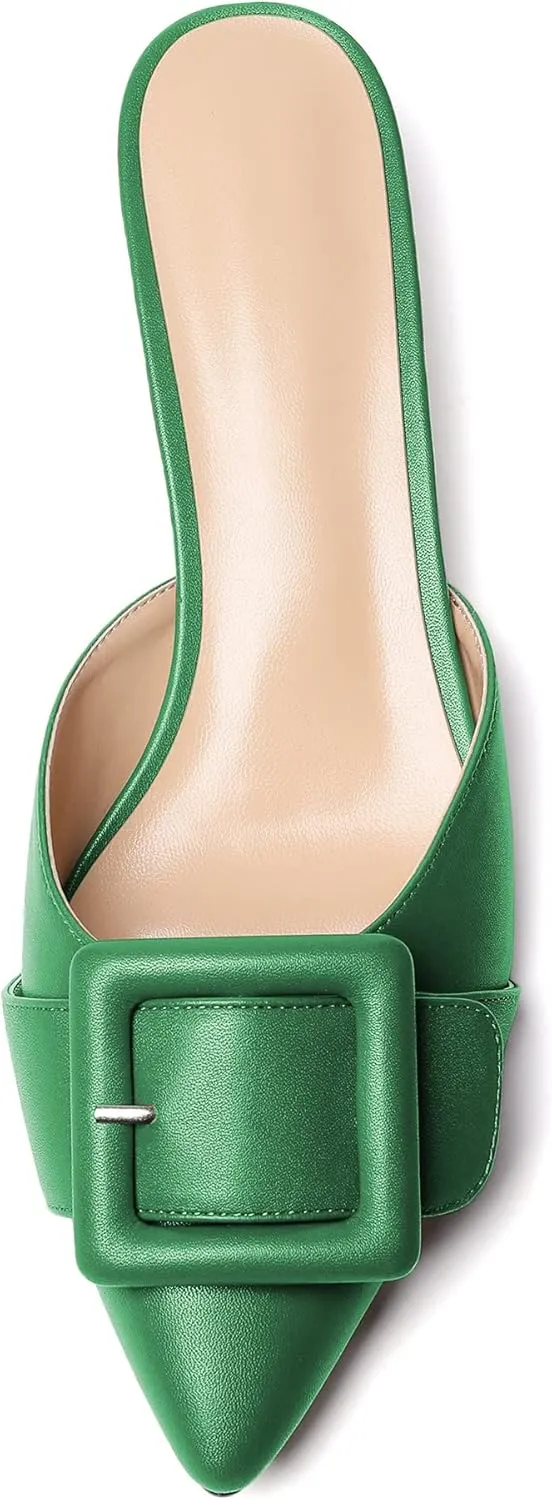 Eldof Women's Kitten Heel Sandals, Pointed Toe Low Heeled Mules, Slip On Low Heels Pump Slippers for Dress Wedding Ladies Shoes
