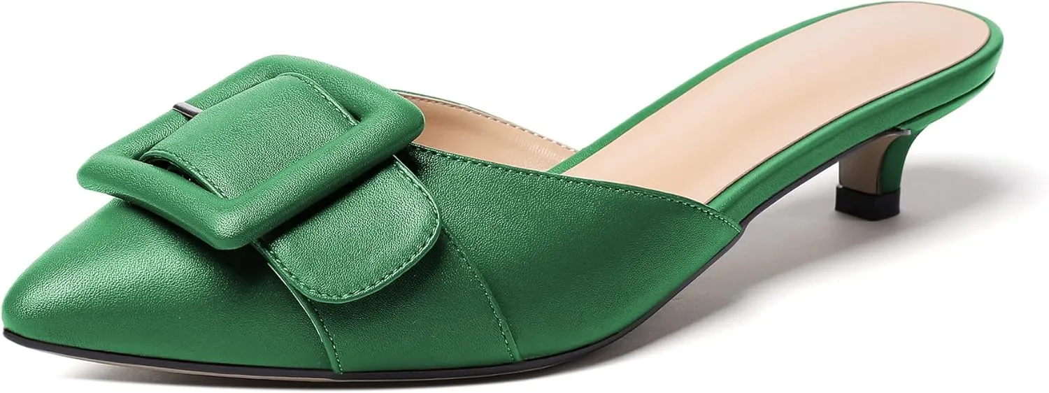Eldof Women's Kitten Heel Sandals, Pointed Toe Low Heeled Mules, Slip On Low Heels Pump Slippers for Dress Wedding Ladies Shoes