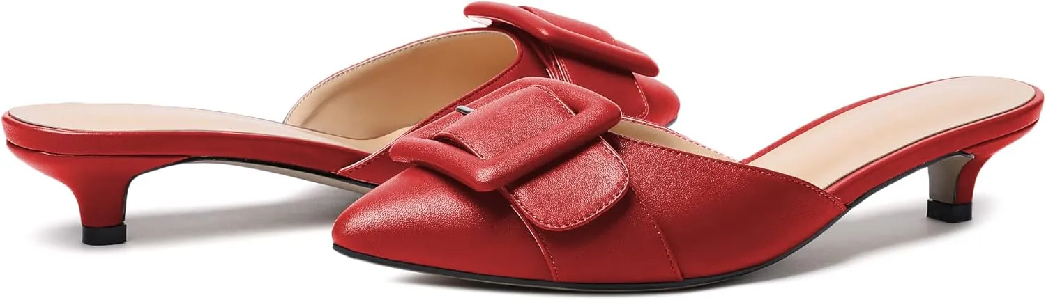 Eldof Women's Kitten Heel Sandals, Pointed Toe Low Heeled Mules, Slip On Low Heels Pump Slippers for Dress Wedding Ladies Shoes