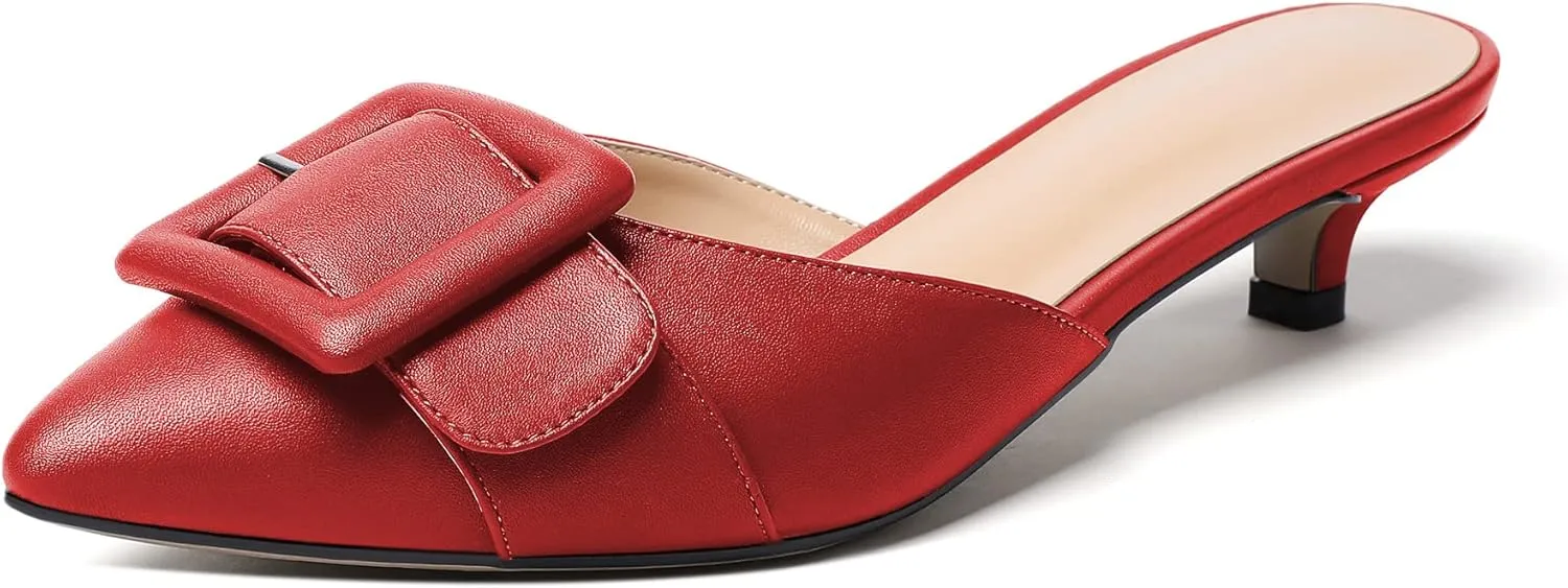 Eldof Women's Kitten Heel Sandals, Pointed Toe Low Heeled Mules, Slip On Low Heels Pump Slippers for Dress Wedding Ladies Shoes