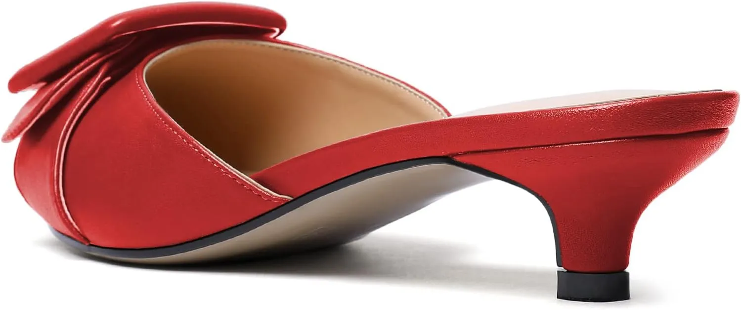 Eldof Women's Kitten Heel Sandals, Pointed Toe Low Heeled Mules, Slip On Low Heels Pump Slippers for Dress Wedding Ladies Shoes