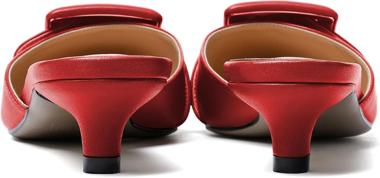 Eldof Women's Kitten Heel Sandals, Pointed Toe Low Heeled Mules, Slip On Low Heels Pump Slippers for Dress Wedding Ladies Shoes