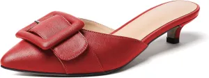 Eldof Women's Kitten Heel Sandals, Pointed Toe Low Heeled Mules, Slip On Low Heels Pump Slippers for Dress Wedding Ladies Shoes