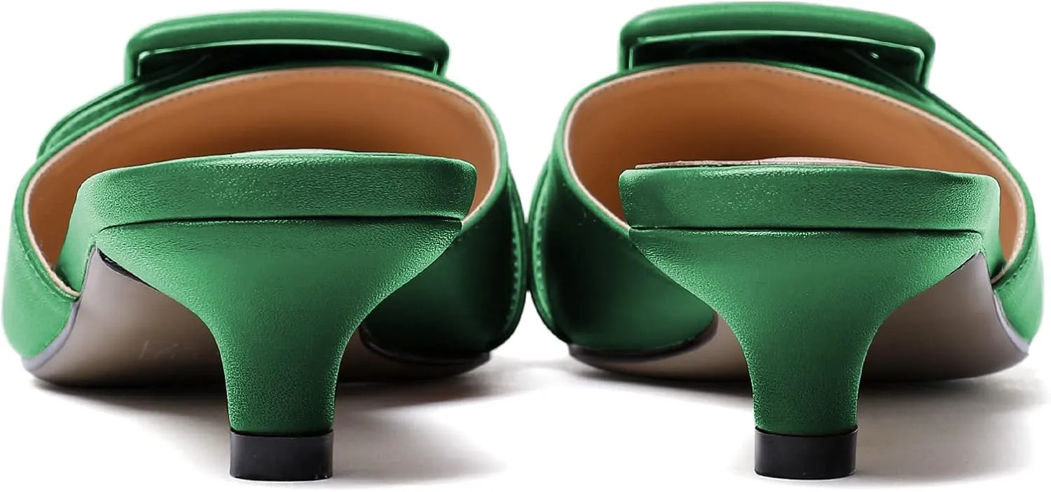 Eldof Women's Kitten Heel Sandals, Pointed Toe Low Heeled Mules, Slip On Low Heels Pump Slippers for Dress Wedding Ladies Shoes