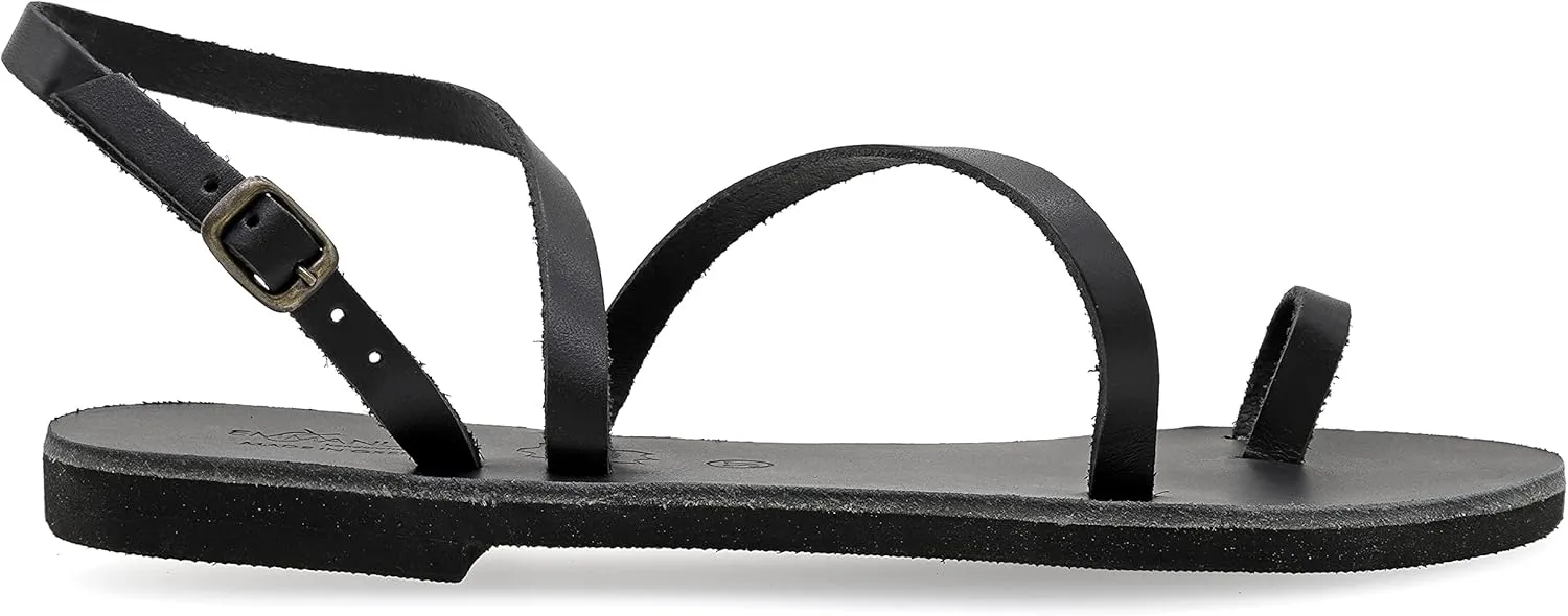 Emmanuela Ancient Greek Handmade Leather Flat Sandals, Quality Summer Shoes for Women with adjustable buckle strap, Toe Ring Strappy Sandals, Boho Chic Ankle Cuff Sandals
